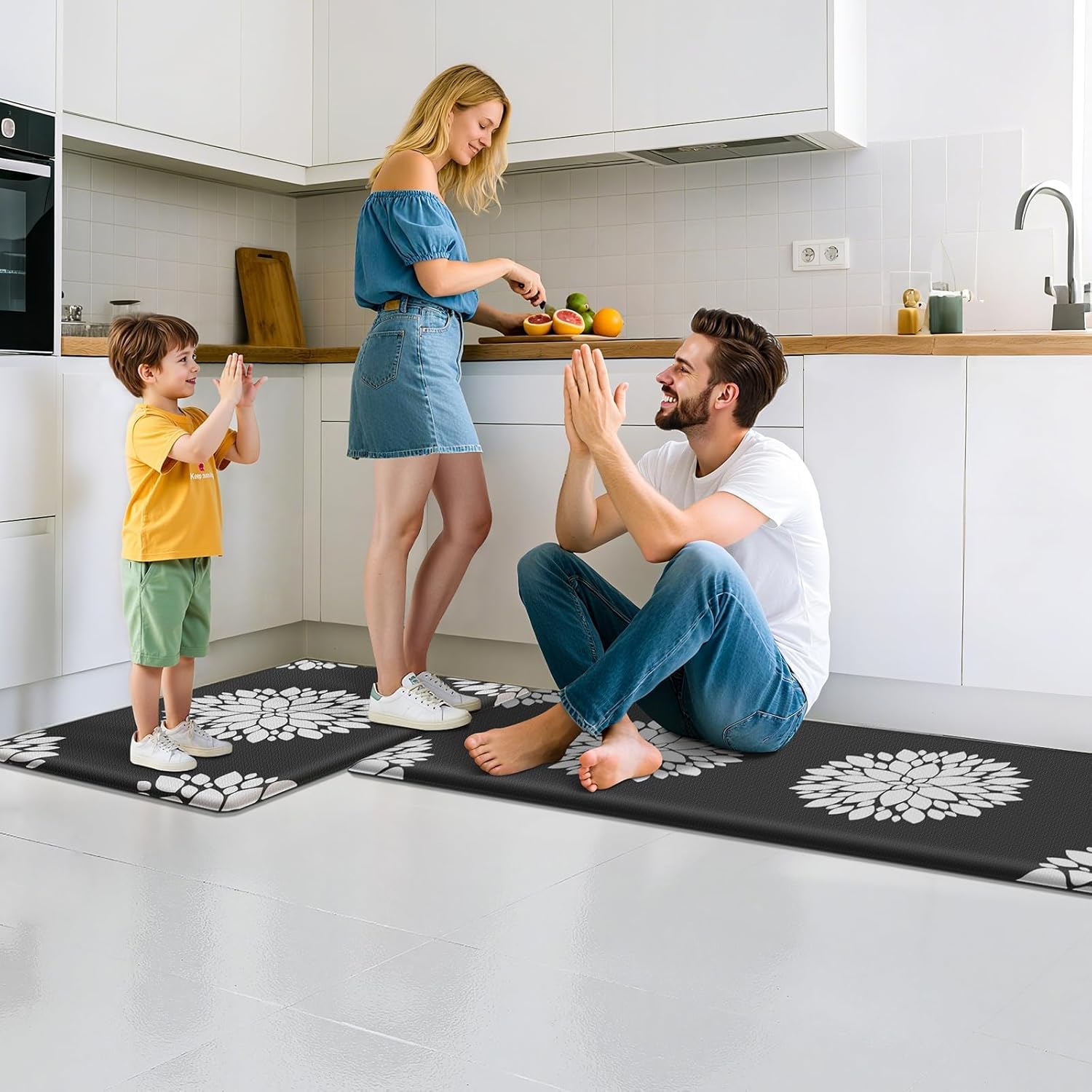 Kitchen Mats for Floor[2PCS], Soft Anti Fatigue Kitchen Rugs for Home, Water Resistant Cushioned Standing Desk Mats, Non-Slip Comfort Mat for Floor, Kitchen, Office, Sink, Laundry,Black