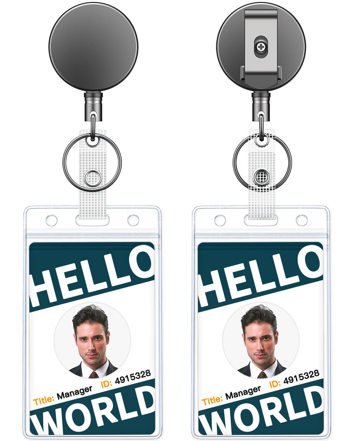 Uniclife 2 Pack Heavy Duty Metal Retractable Badge Reel with Clear Vertical Badge Holder Soft Waterproof Card Protector Retractable Keychain All Metal Casing with 70 cm Nylon Rope and Belt Clip