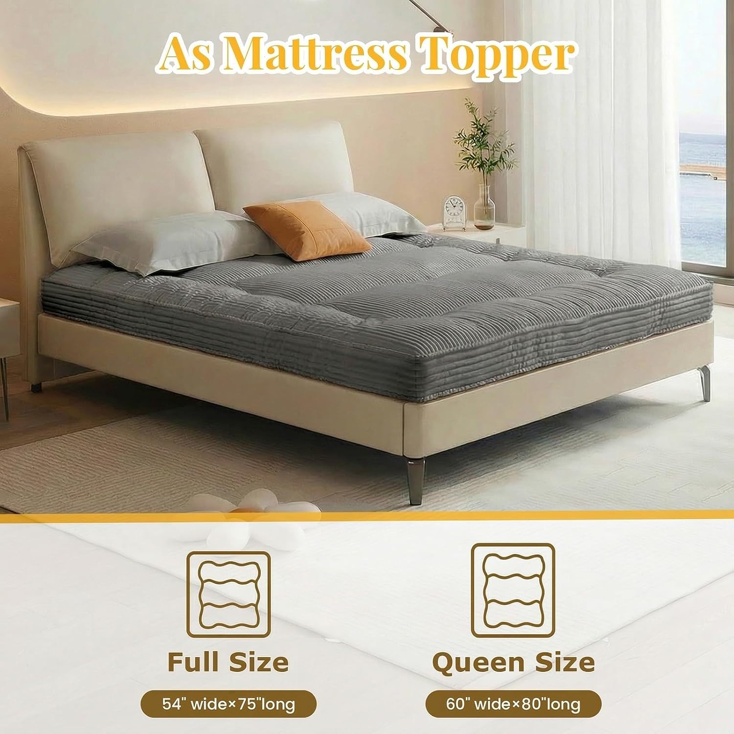 cidludto Japanese Floor Mattress Foldable, 4" Futon Mattress Queen Size Sofa Couch Bed, Thicker Tatami Mat Sleeping Pad, Floor Futons Cushions, Grey