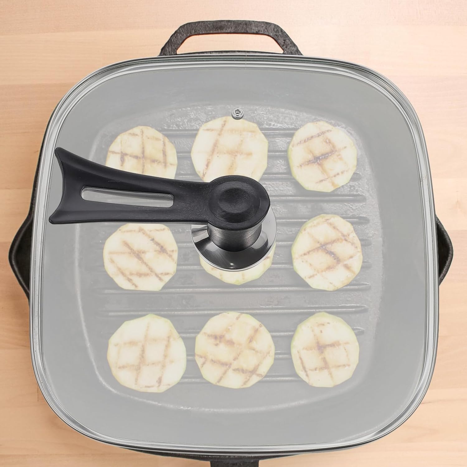 Cabilock Square Lid Clear Tempered Glass Vented Cover Frying Pan Lid Cover Kitchen Cooker Replacement with Standing Handle for Home Kitchen Cookware Accessories