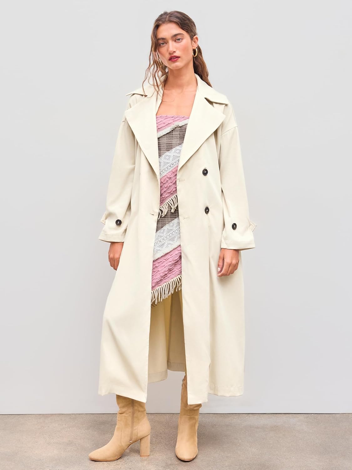 CIDER Oversized Solid Collar Long Trench Coat With Belt - Image 2