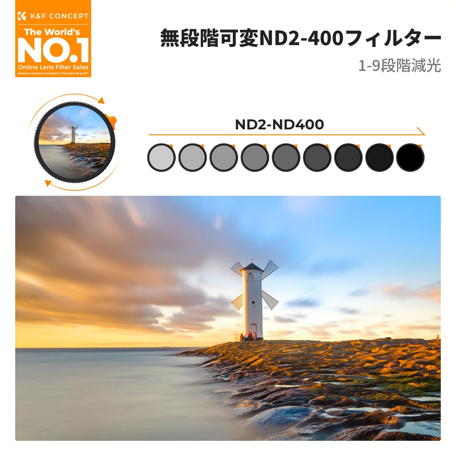 Amazon | K&F CONCEPT 77mm 超低反射ND2-400 可変NDフィルター 減光量