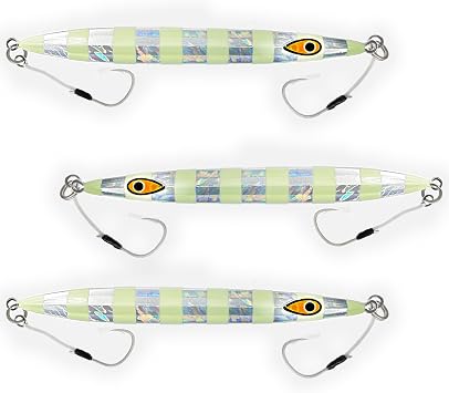 Slow Falling Knife Jig Set 400g, 3 Pcs Zebra Glow Silver, for Vertical Slow Pitch Jigging, High-Flash Design, Ideal for Offshore Fishing and Targeting Tuna, Grouper, and Amberjack