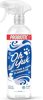 Oh Yuk Probiotics Pet Odor Eliminator and Stain Remover Spray – Dog & Cat Urine and Poop Odor Eliminator for Home, Pet Pee Smell Remover & Deodorizer – 27 fl oz (Fresh Ginger Lime)