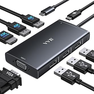 USB C Docking Station Dual Displayport Monitor Adapter for Dell/HP/Lenovo Laptop, Laptop Docking Station 3 Monitors Quadruple Display with 4K HDMI+2 DP+VGA USB-C Hub, USB C Dock to 100W PD+3USB