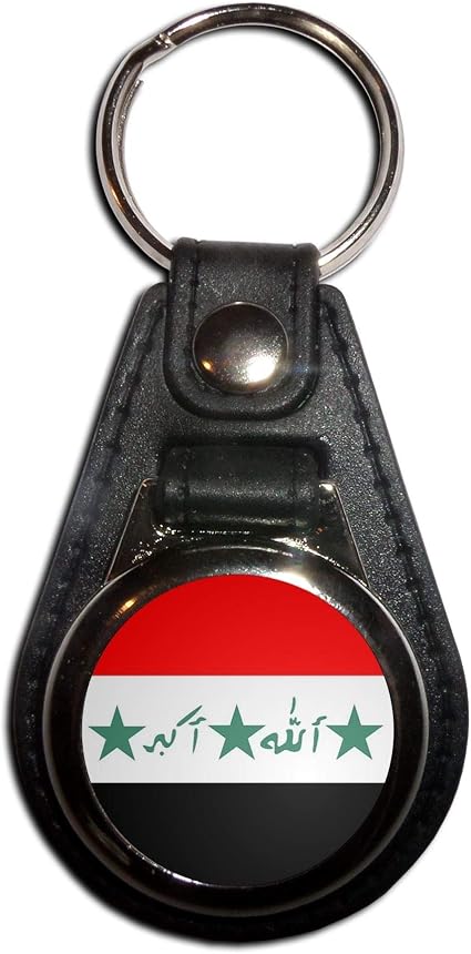 Iraq Flag Key Ring - Yellow Plastic Medallion With Printed Design, 25mm