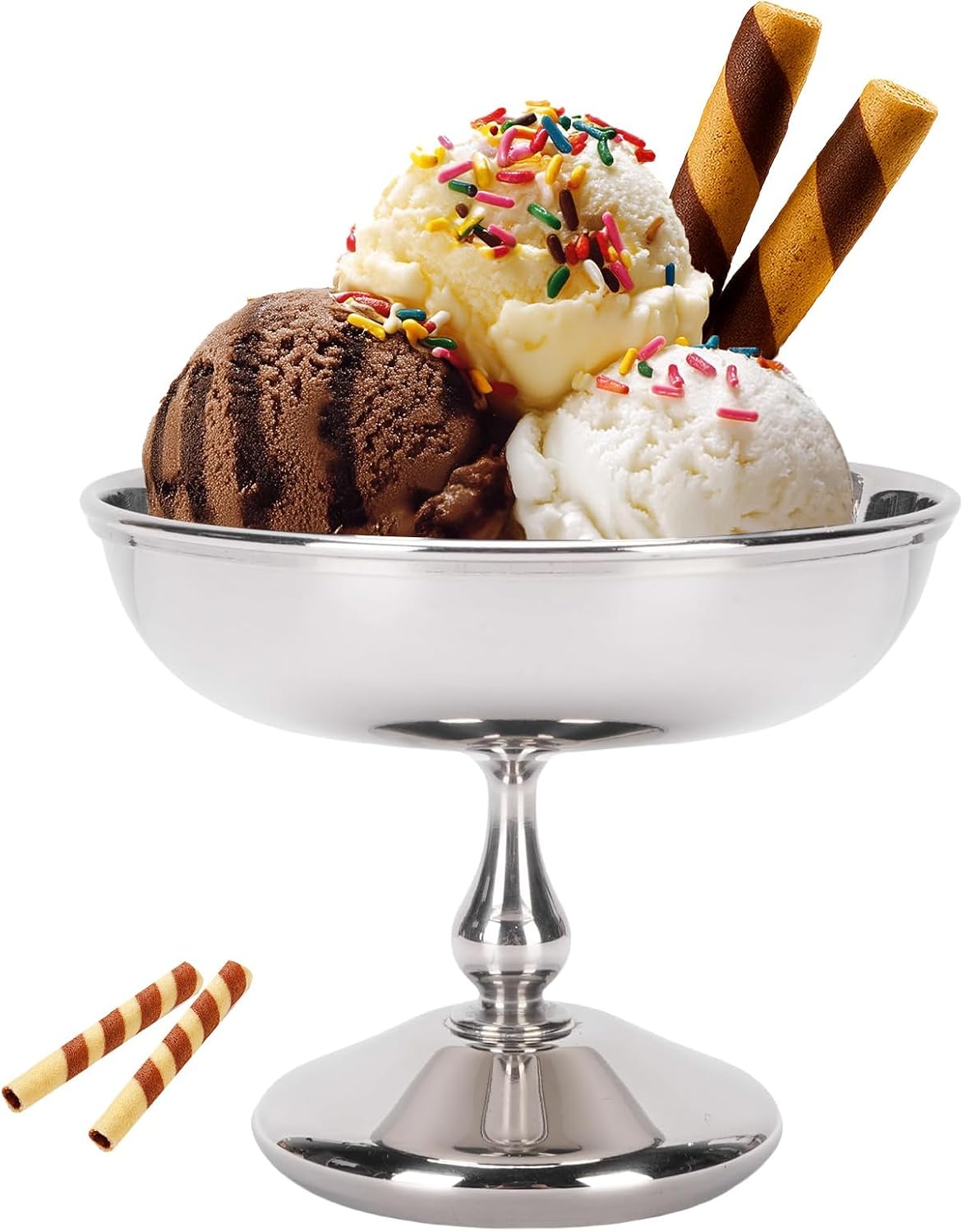 Buachois Ice Cream Cup,Stainless Steel Dessert Bowl,Vintage Serving Dessert Bowl, Round Footed Silver Dessert Cups for Salad Fruit Pudding Yogurt Party