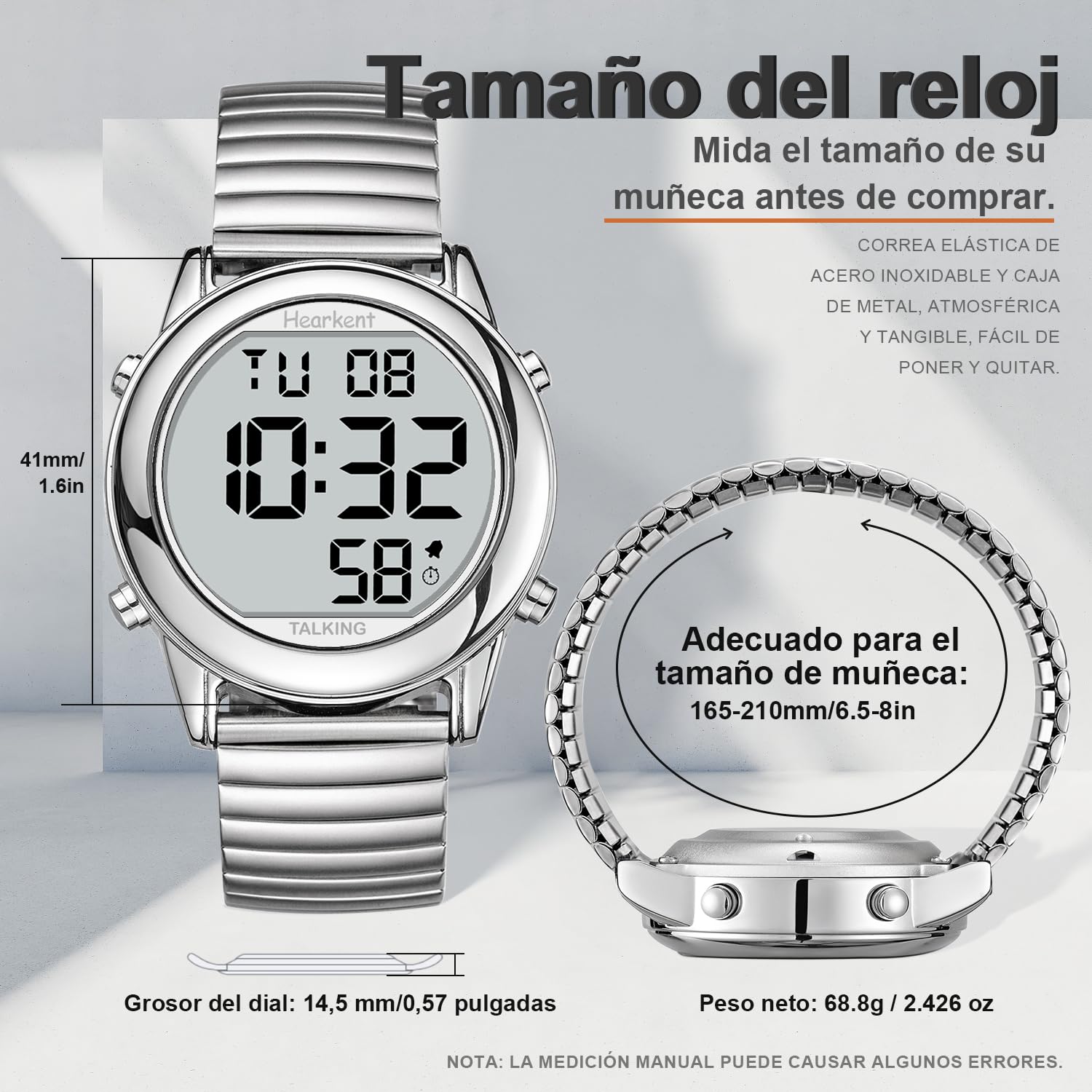 Orologio parlante atomico, orologio da polso semplice e moderno per anziani, facile da leggere per non vedenti con disabilità visive, orologio con display digitale per un orario preciso