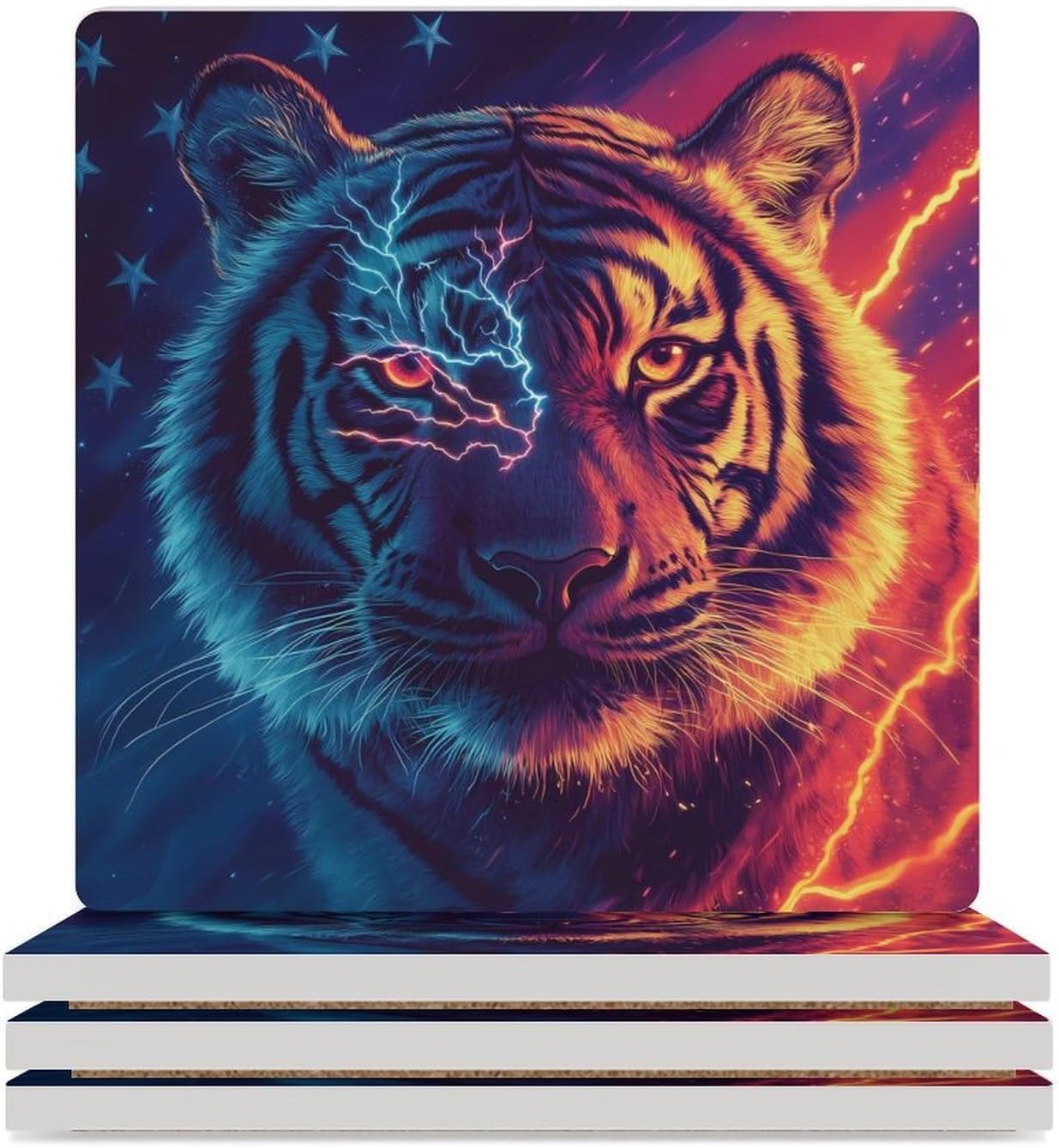 Tiger State Flag Ceramic Coasters Square Drinks Coaster Coffee Table Decor Table Coaster for Home Bar