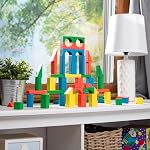 Melissa & Doug Blocs de construction en bois 100-Piece Série de tri & Jouets de piquage 4 Couleurs et 9 Formes, Jouets pour enfants classiques pour filles & Garçons Âge 2+ - FSC Certifié