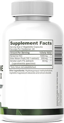 Miniatura 2 de Detox Trees Suplemento de berberina con extracto de melón amargo y extracto de hoja de banaba - 1000 mg de berberina HCL para el sistema