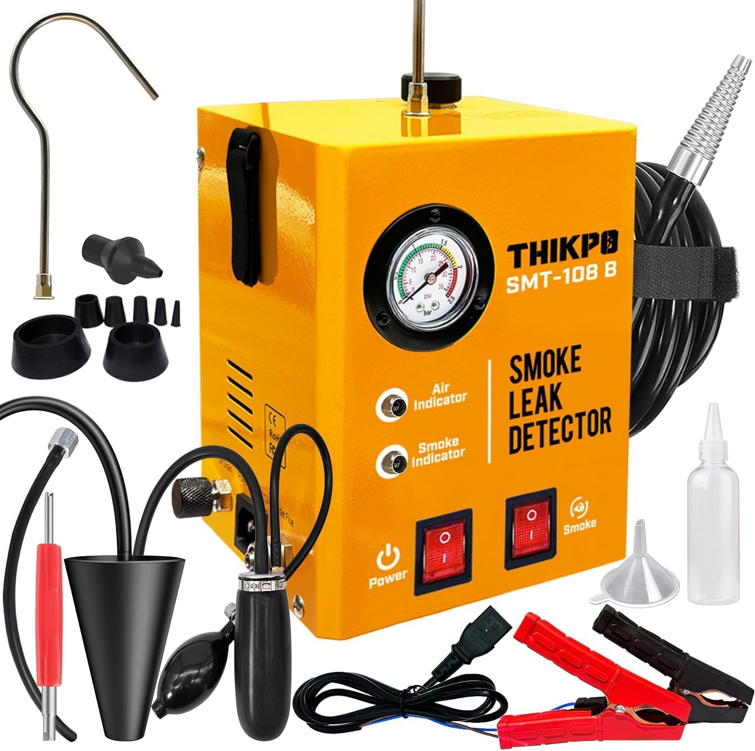 Rilevatore di Perdite per Auto con Pompa Aria Integrata – Macchina del Fumo Professionale per Test EVAP, Vuoto, Carburante, Tubi e Diagnostica Perdite per Veicoli 12V DC