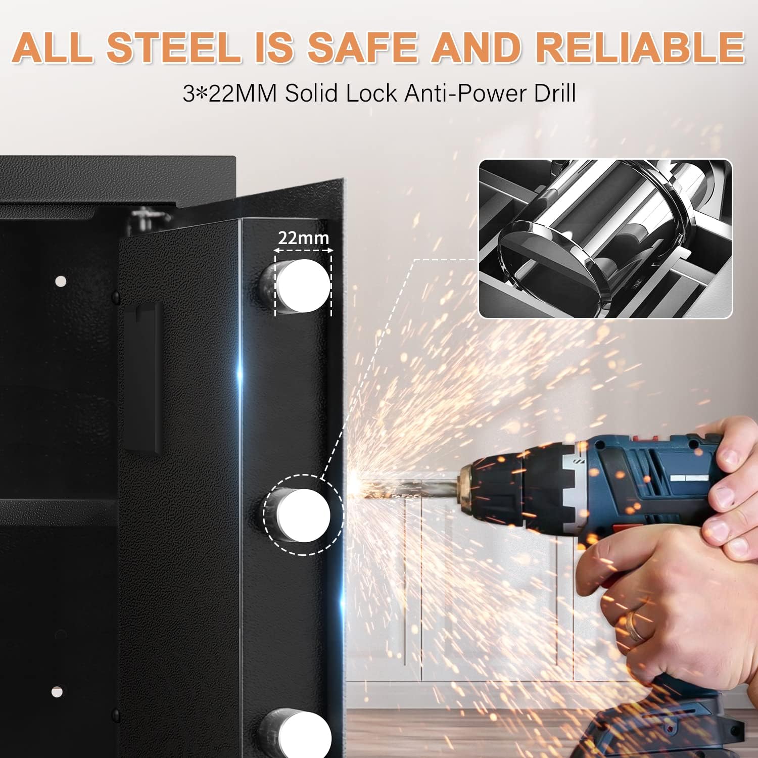 2.0 Cub Large Fireproof Safe Box with Fireproof Money Bag, Personal Combination Lock Box with Keypad Led Indicator, Security Home Safe for Pistols Cash Jewelry A4 Documents Medicines