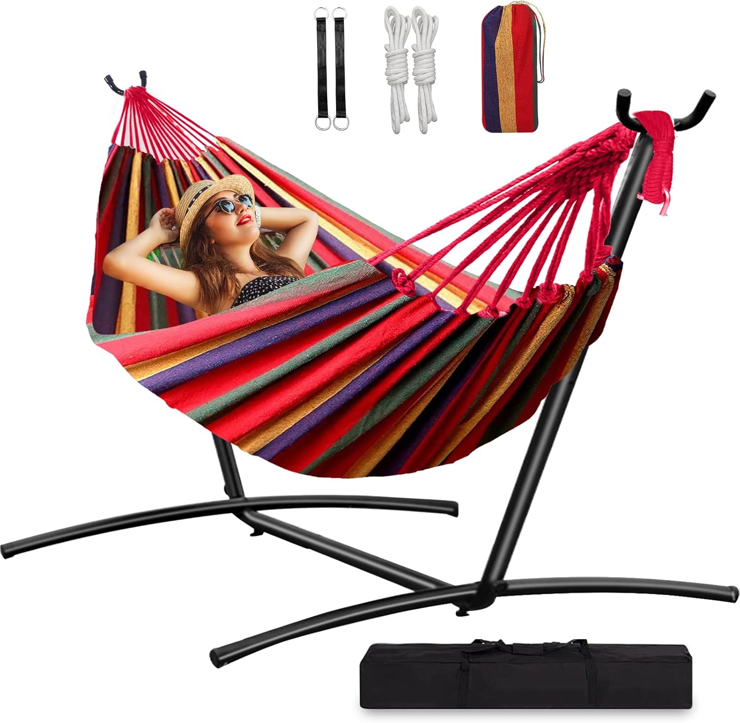 Hammock with Stand 2 Person Portable Hammock Heavy Duty Space Saving Steel Hammock