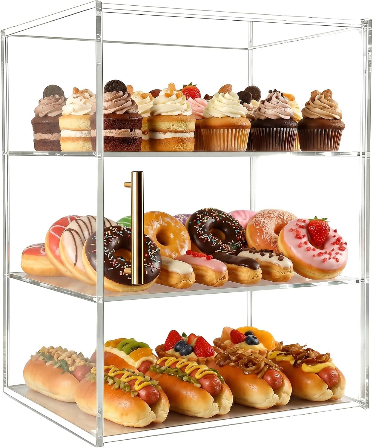 3-Tier Pastry Display Case, Clear Acrylic Bread Storage Countertop Bakery Display Cabinet for Cupcakes Desserts&Cookies 11.8"x9.7"x15.8" Home/Commercial Use