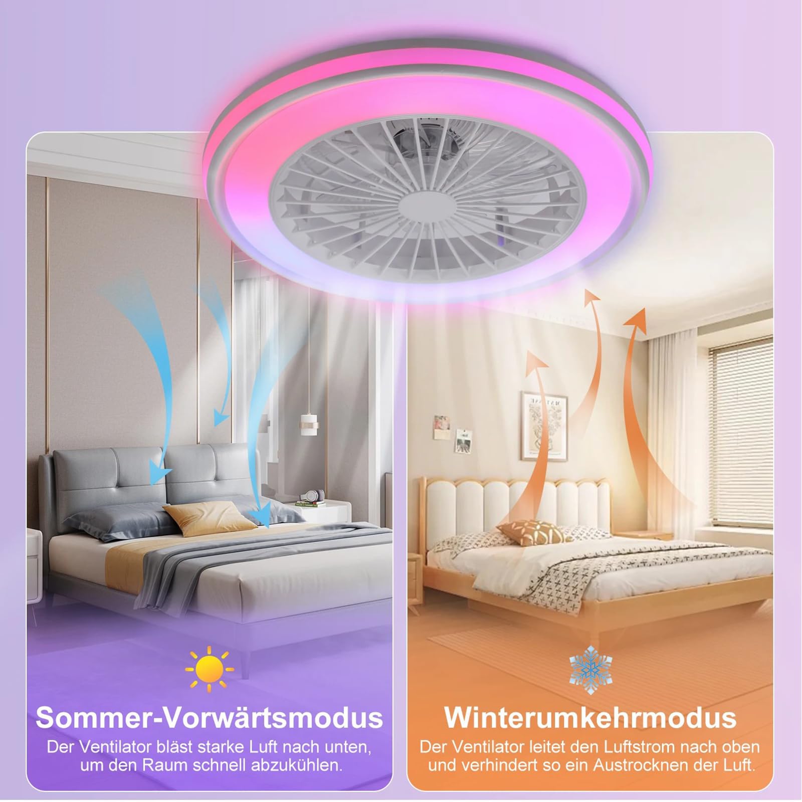 Ø50CM RGB Lampada Ventilatore Soffitto con Telecomando per Soggiorno | LED Lampadario Ventilatore con Altoparlante Bluetooth 6 Velocità Reversibile Dimmerabile Timer APP per Camera da Letto