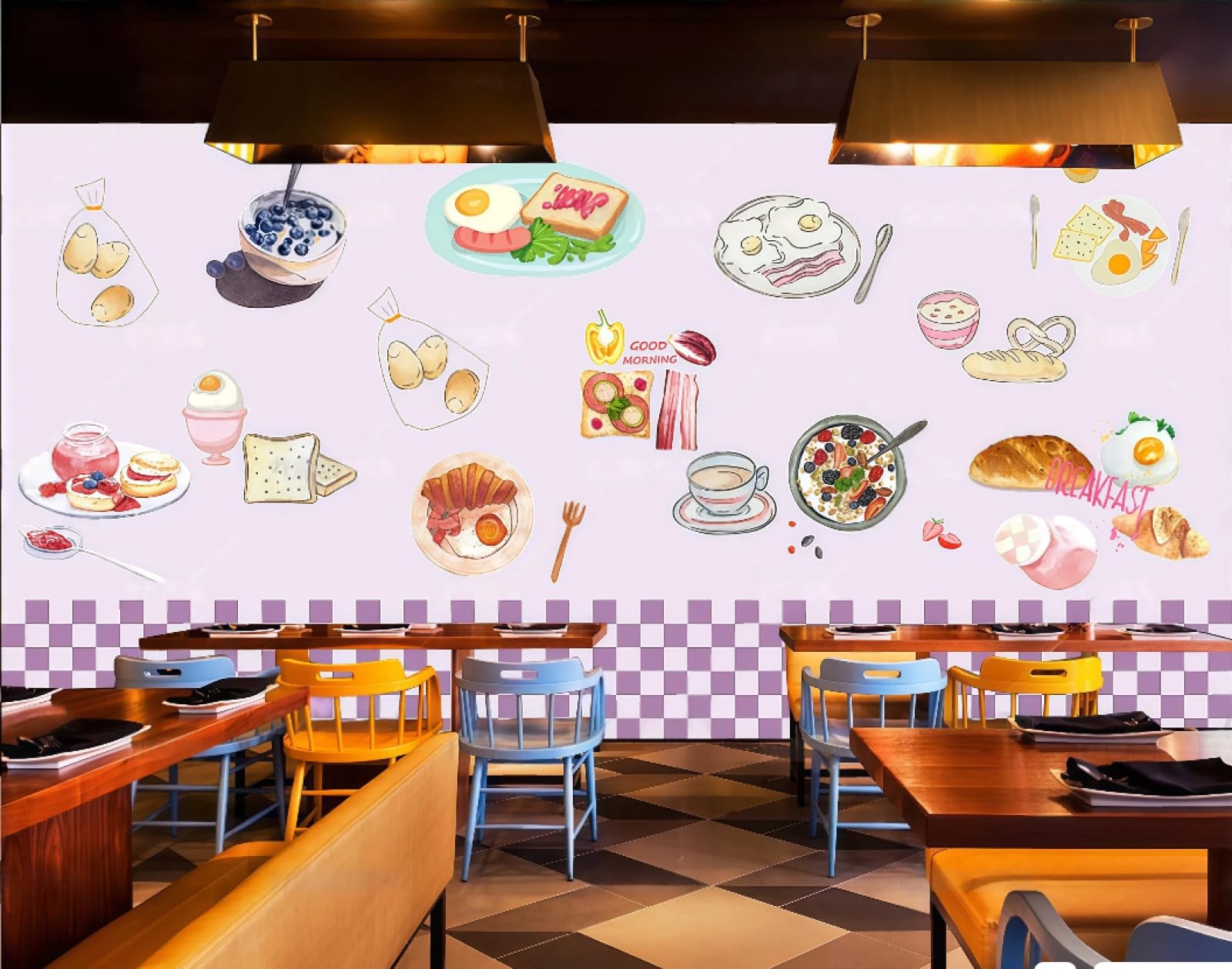 Papel Tapiz Pintado A Mano A Cuadros Rosa, Pequeña Tienda De Desayuno Fresco, Pan, Bebidas Gourmet, Cafetería, Mural De Fondo, Papel Tapiz De Restaurante Occidental,3D,250x175cm