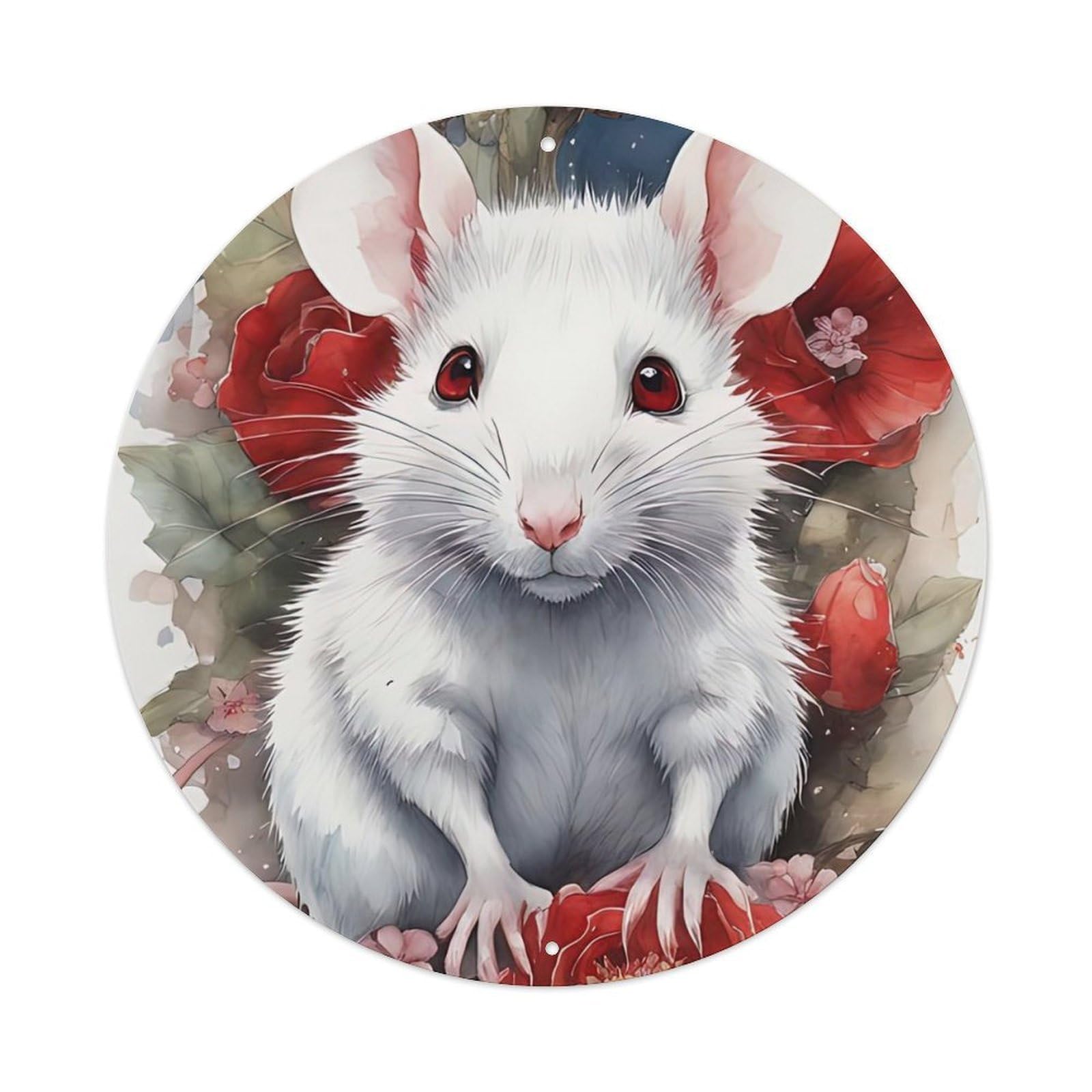 Animal Artwork Mice in Roses Vintage Metal Tin Sign Plaque Wall Decor for Cafe, Club Bar, Office, Garden Metal Poster 8x8Inch