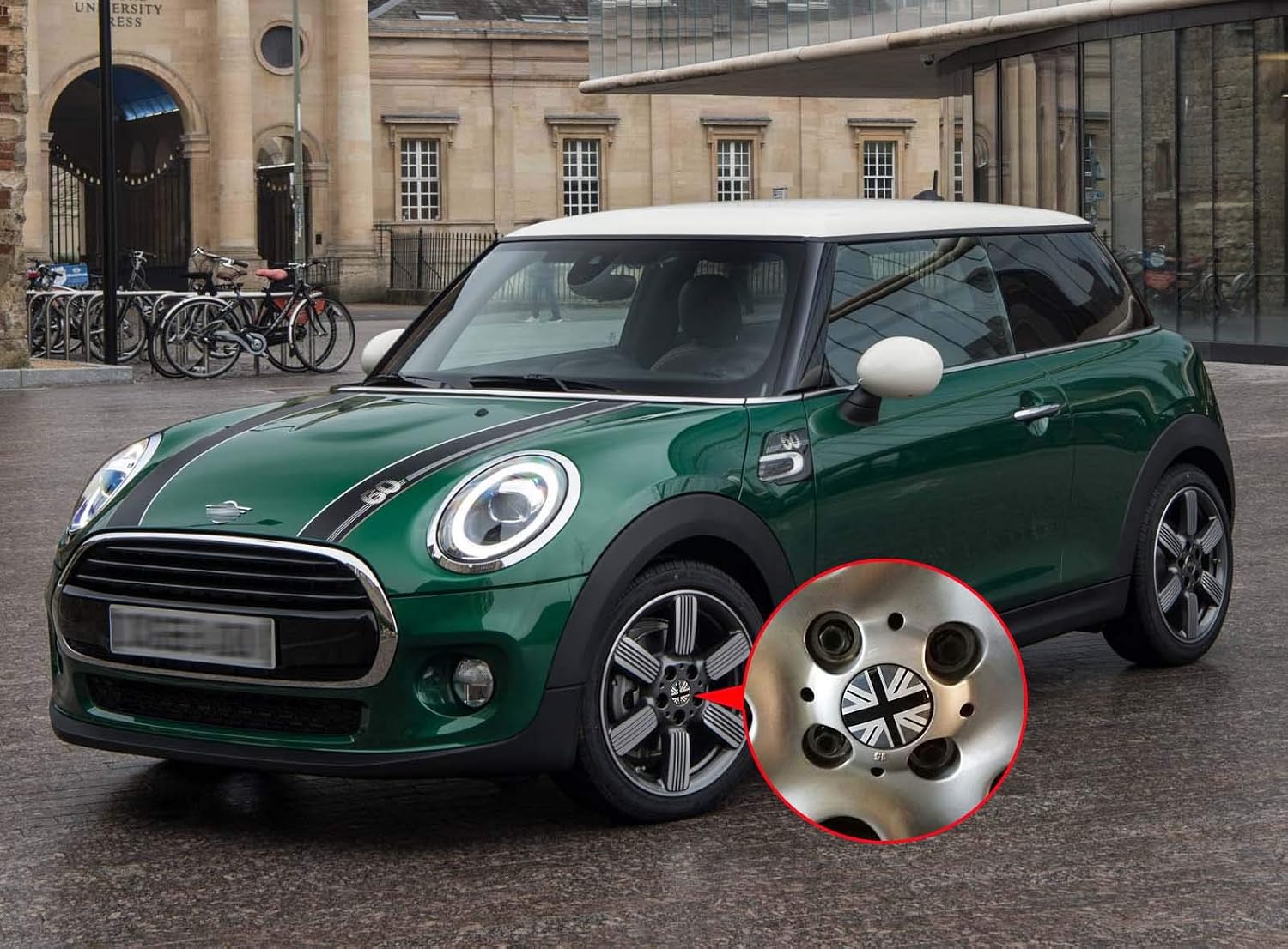 Xotic Tech 4X Union Jack UK Flag Style Wheel Center Cap Covers Compatible with Mini Coopers R50 R51 R52 R53 R55 R56 R57 R58 R59 R60 R61 F55 F56, etc (Black/Grey)