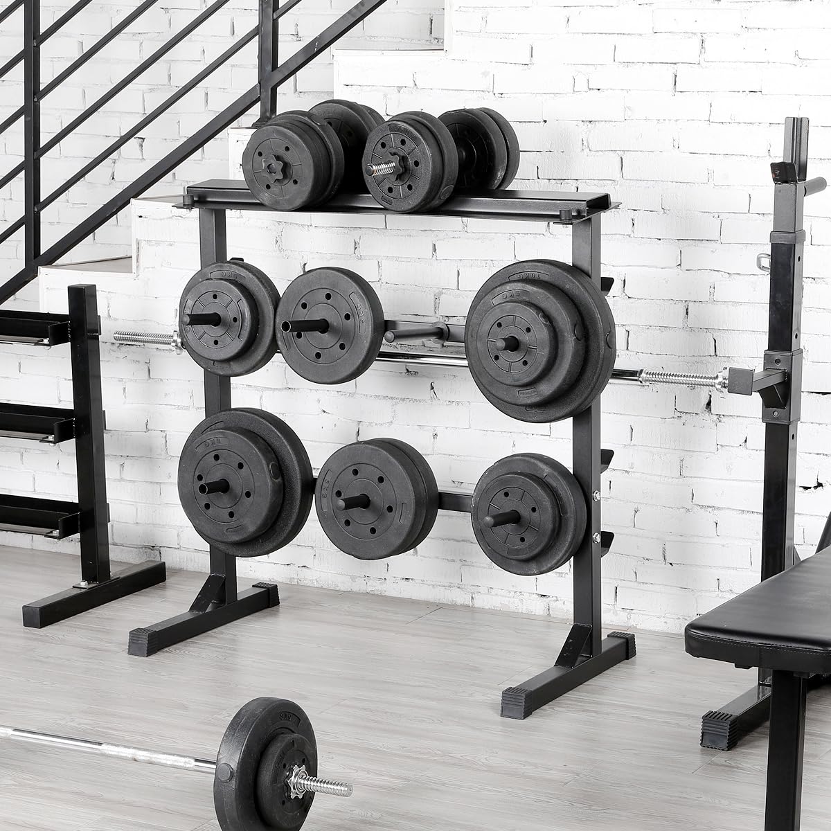 Supporto Bilanciere Porta Dischi pesi Manubri Rastrelliera manubri per palestra casa a 3 ripiani 300 kg