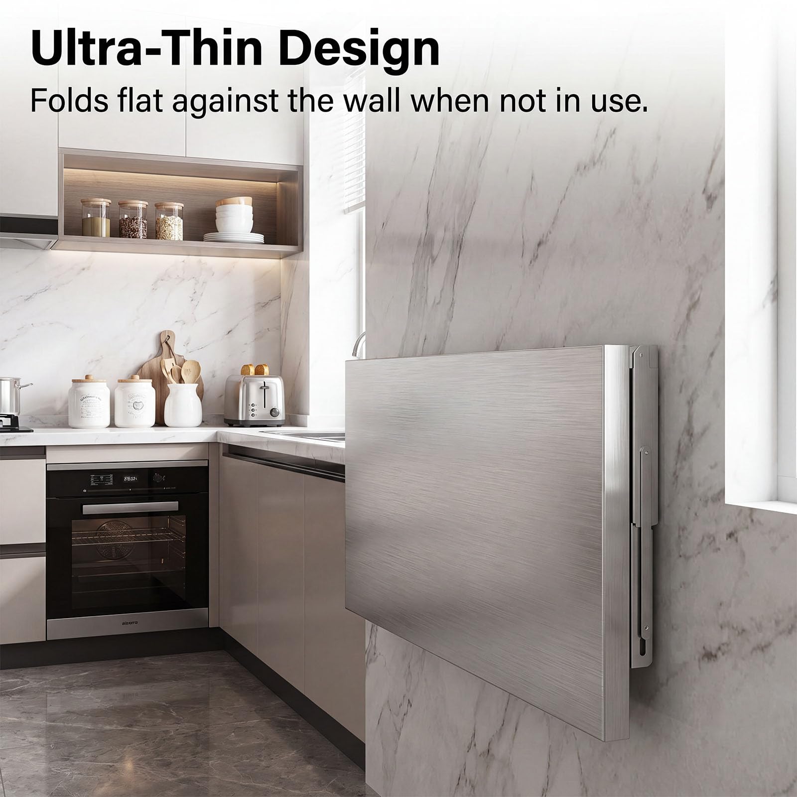 Tavolo pieghevole da parete, design salvaspazio per cucina, lavanderia, bagno, camera da letto, robusto tubo di supporto, facile installazione, 80 x 40 cm