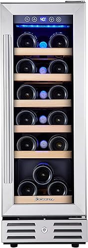 Kalamera Mini refrigerador de 18 botellas – Refrigerador de vino de 12 pulgadas, integrado o independiente, con acero inoxidable y puerta de vidrio