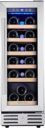 Kalamera Mini Fridge 18 Bottle - 12 inch Wine Cooler Refrigerator, Built-in or Freestanding, with Stainless Steel & Double-Layer Tempered Glass Door, and Temperature Memory Function Wine Fridge