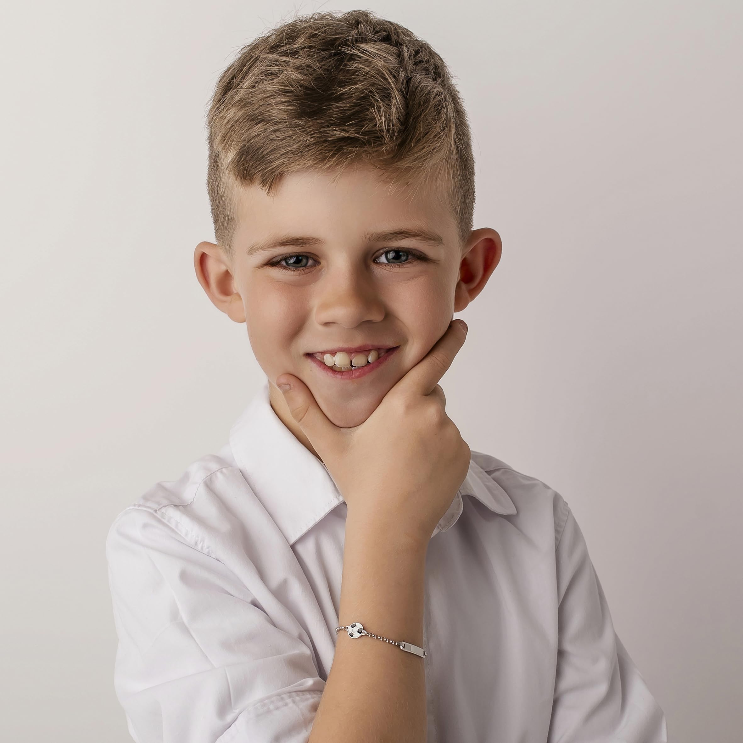 Sakrami Bracciale in Argento 925 + Piastrina Personalizzabile con Nome + Pallone da Calcio Smaltato + Idea Regalo Bambino + Braccialetto Sportivo per Nascita, Battesimo, Comunione, Compleanno