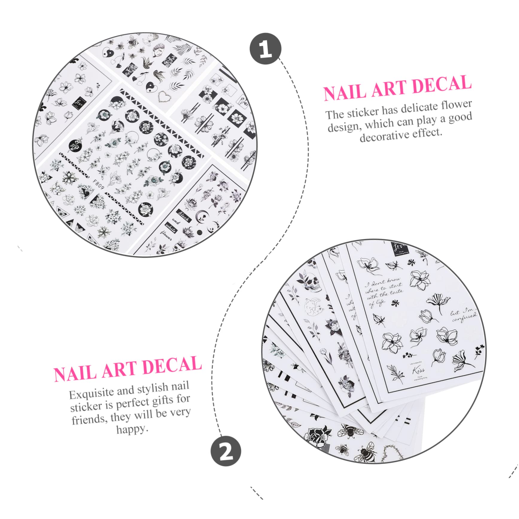 5 Set Adesivi Per Unghie Fiori E Decorazioni Manicure Autoadesive Per Nail Art Per Feste E Creatività Personale 10 Fogli*5