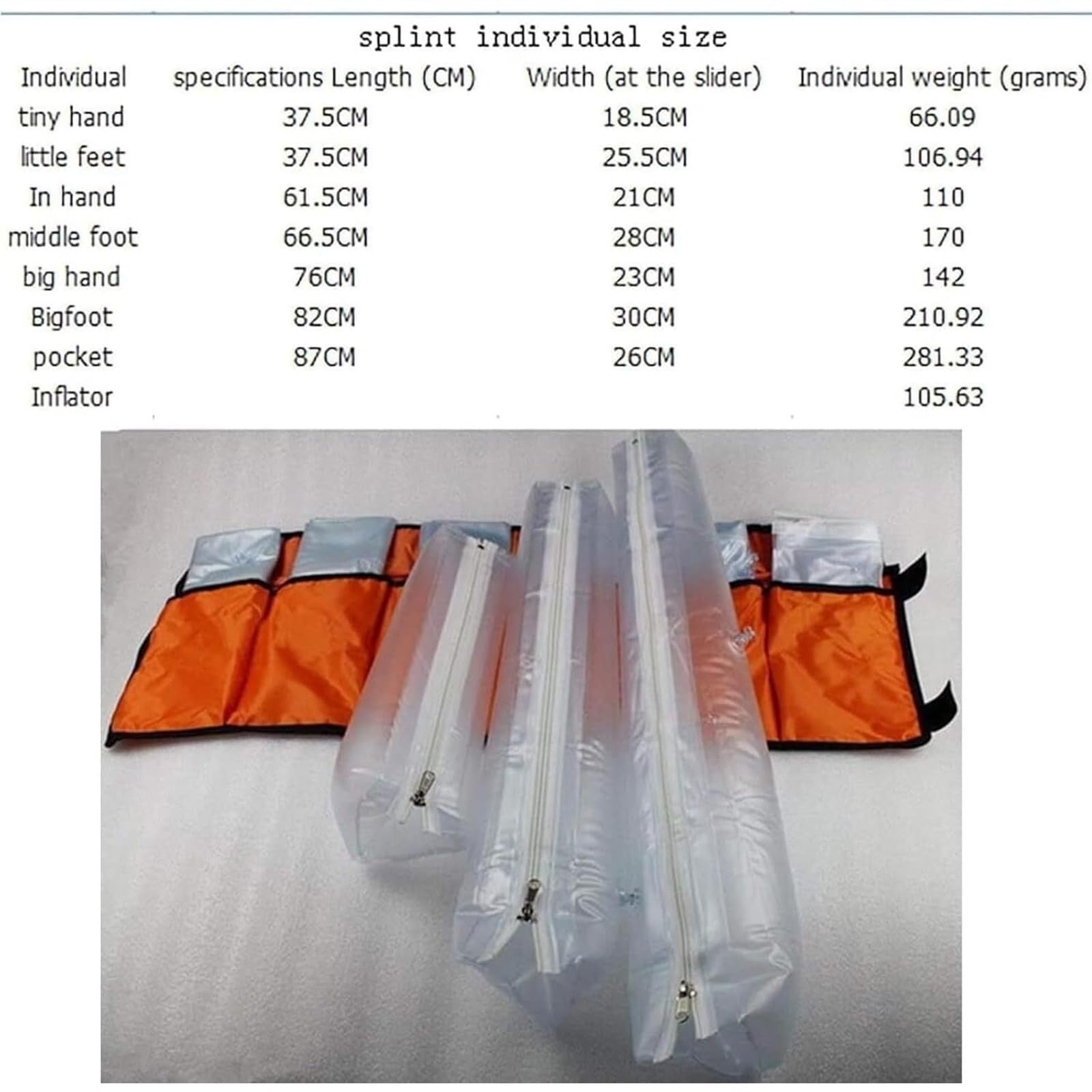 Juego de 6 férulas de aire portátiles de primeros auxilios, férula de plástico inflable de PVC con bomba de mano, inmovilización de fracturas óseas con mano/muñeca/codo/pie/tobillo/pierna