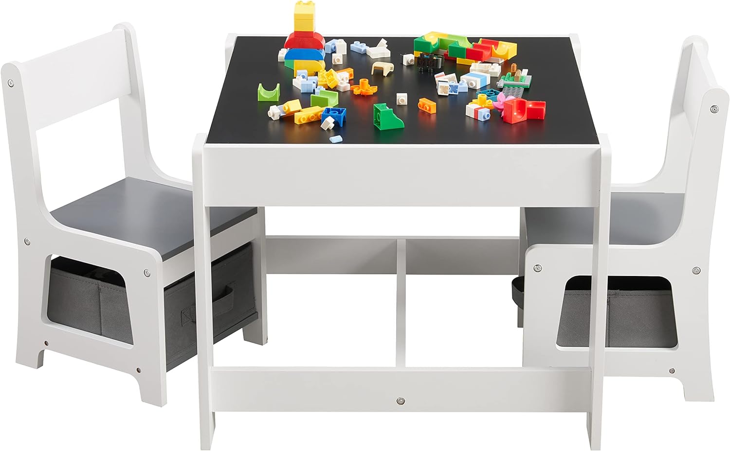 Kids Table and Chair Set, 3 in 1 Wooden Activity Table with Storage Drawer for Toddlers Drawing, Reading, Crafts, 2 in 1 Detachable Tabletop Table Set for Nursery, Playroom (Gray)