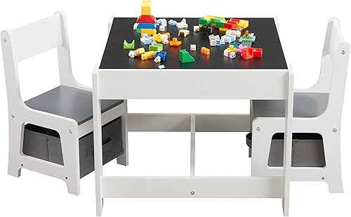 Miniatura 2 de Juego de mesa y silla para niños, mesa de actividades de madera 3 en 1 con cajón de almacenamiento para niños pequeños, dibujo, lectura,