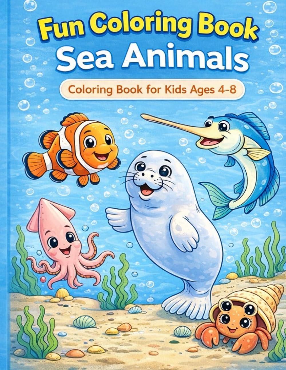 Fun Coloring Book: Sea Animals: A Coloring Book For Kids Ages 4-8