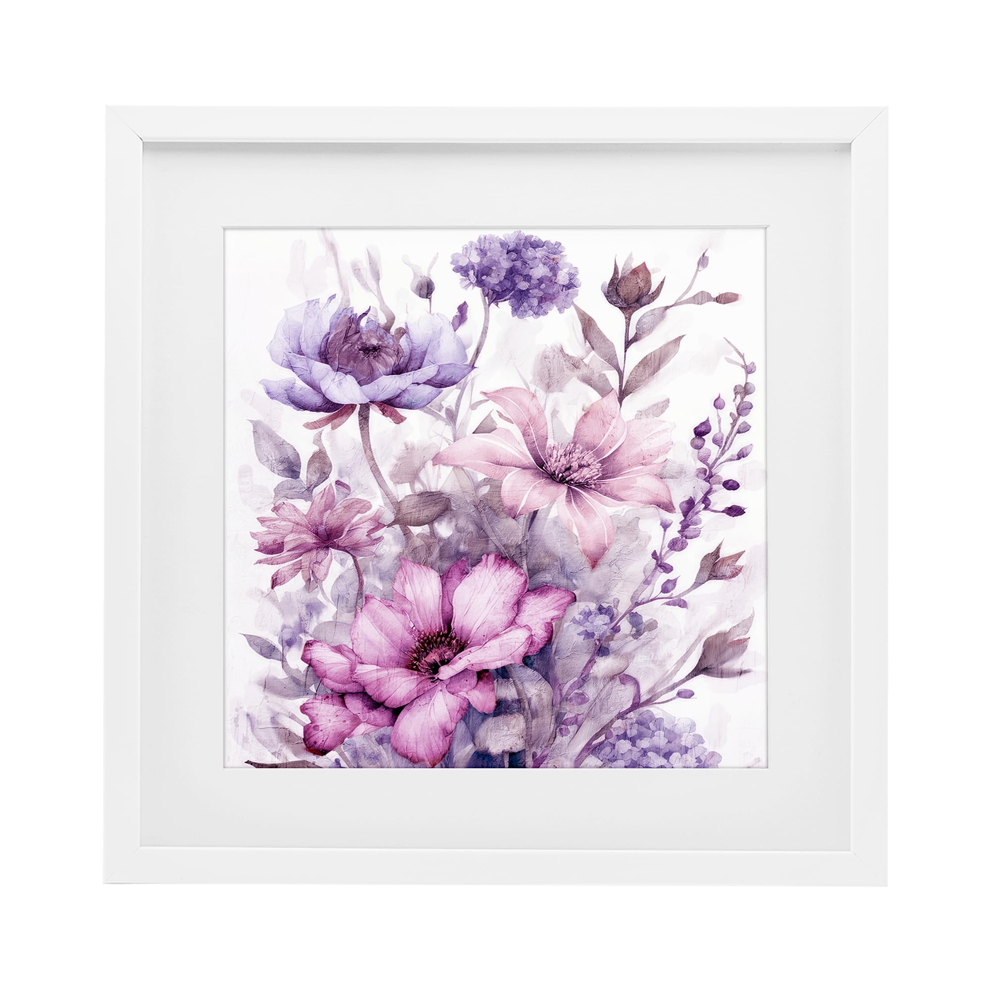Stupell Industries Coastal White (Textured) 'Purple & Blush Florals'| Framed Print Under Glass