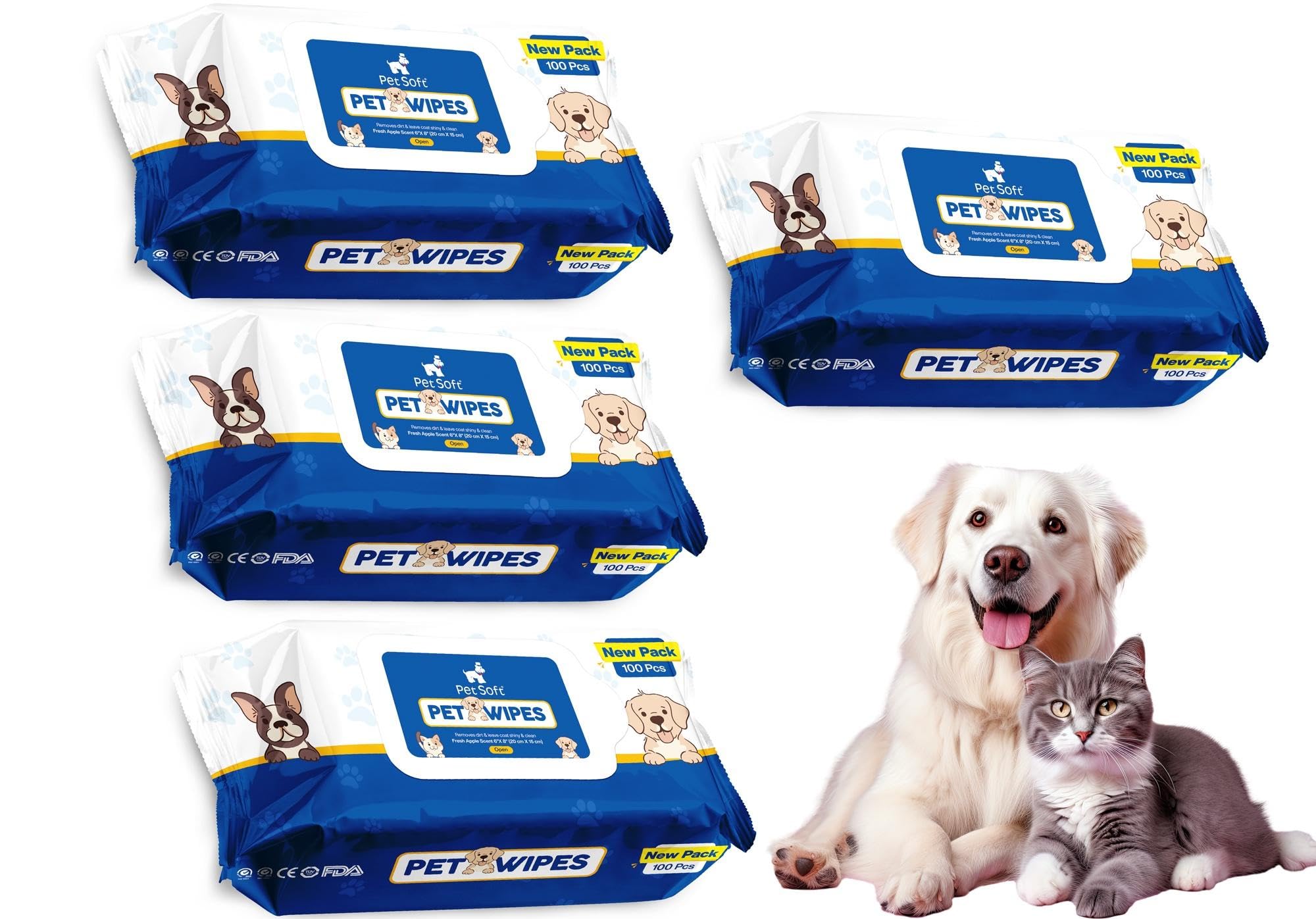 Pet Soft Cat & Dog Wet Wipes - 400 Count (100 Wipes X 4 Pack) Removes Dirt & Leave Caot Shiny & Clean 100% Biodegradable | Anti-Bacterial | Cleansing, Deodorising & Grooming Wipes (B0CVZ5W33X) Amazon Price History, Amazon Price Tracker