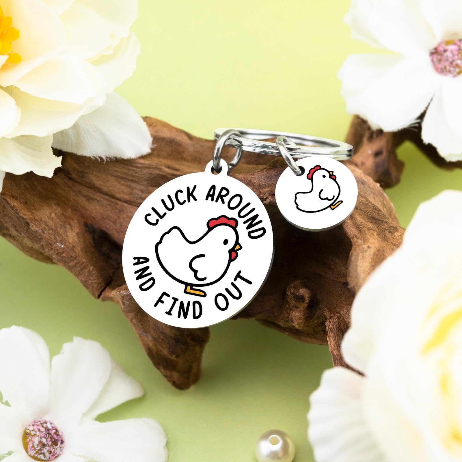 Chicken Keychain for Chickens Lovers Chicken Gifts for Women Men Unique Chickens Stuff Cluck Around and Find Out Sign