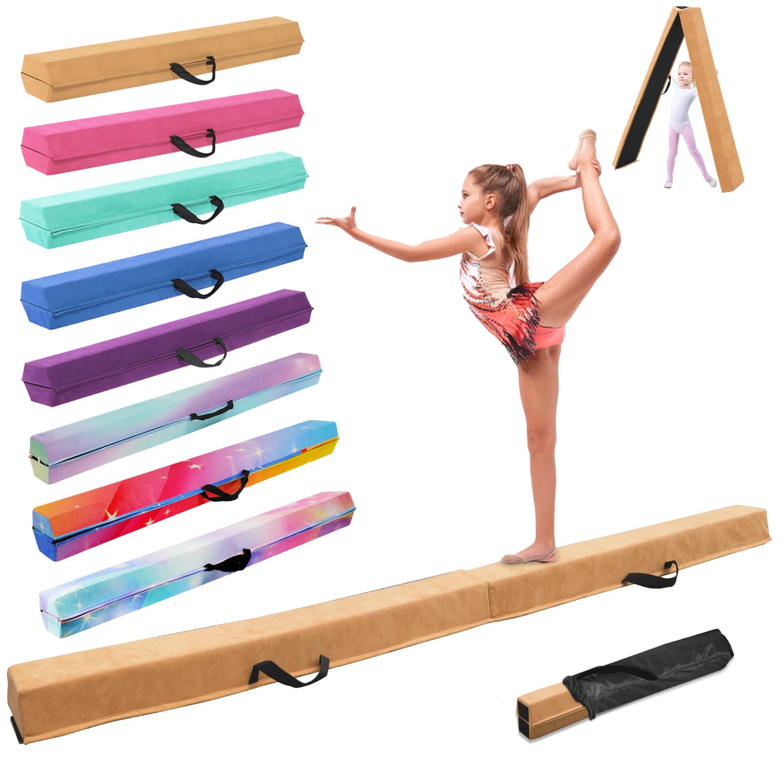 Viga de Equilibrio Gimnasia 300 cm, Barra de Gimnasia Plegable Portátil para Entrenamiento con Base de Goma Antideslizante para Niños, Principiantes y Gimnastas Profesionales