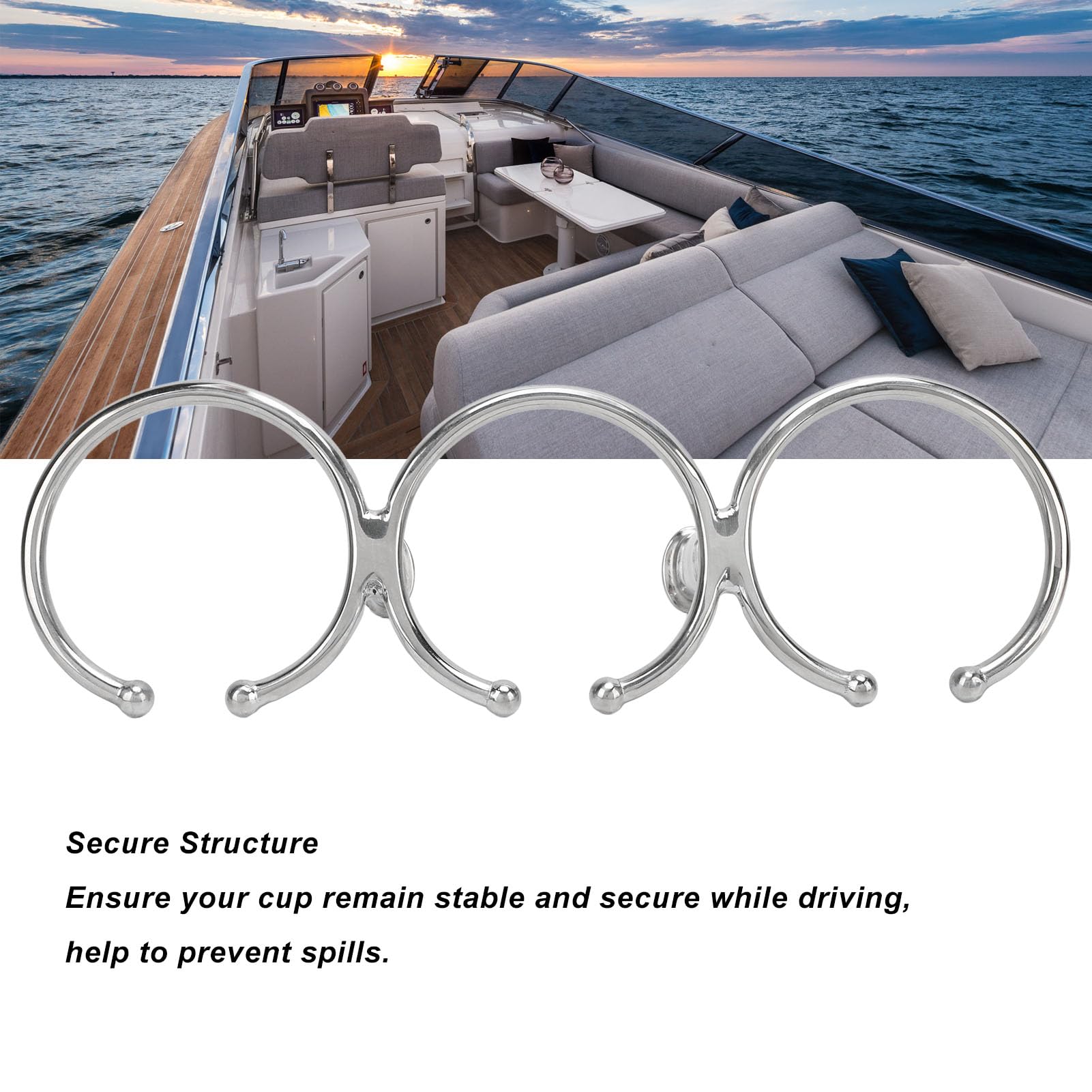 Yctze Portavasos con Triple Anillo para Barco, Acero Inoxidable 316, Acabado Pulido, Diseño Abierto, Portavasos Marino de Alta Estabilidad para Yate, Camión, Coche, Apartamento, RV