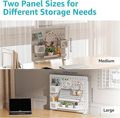 Miniatura 4 de PEGZONE Tablero de clavijas de escritorio con abrazadera, accesorios de escritorio para oficina, juegos, hogar, tablero magnético de metal con 10