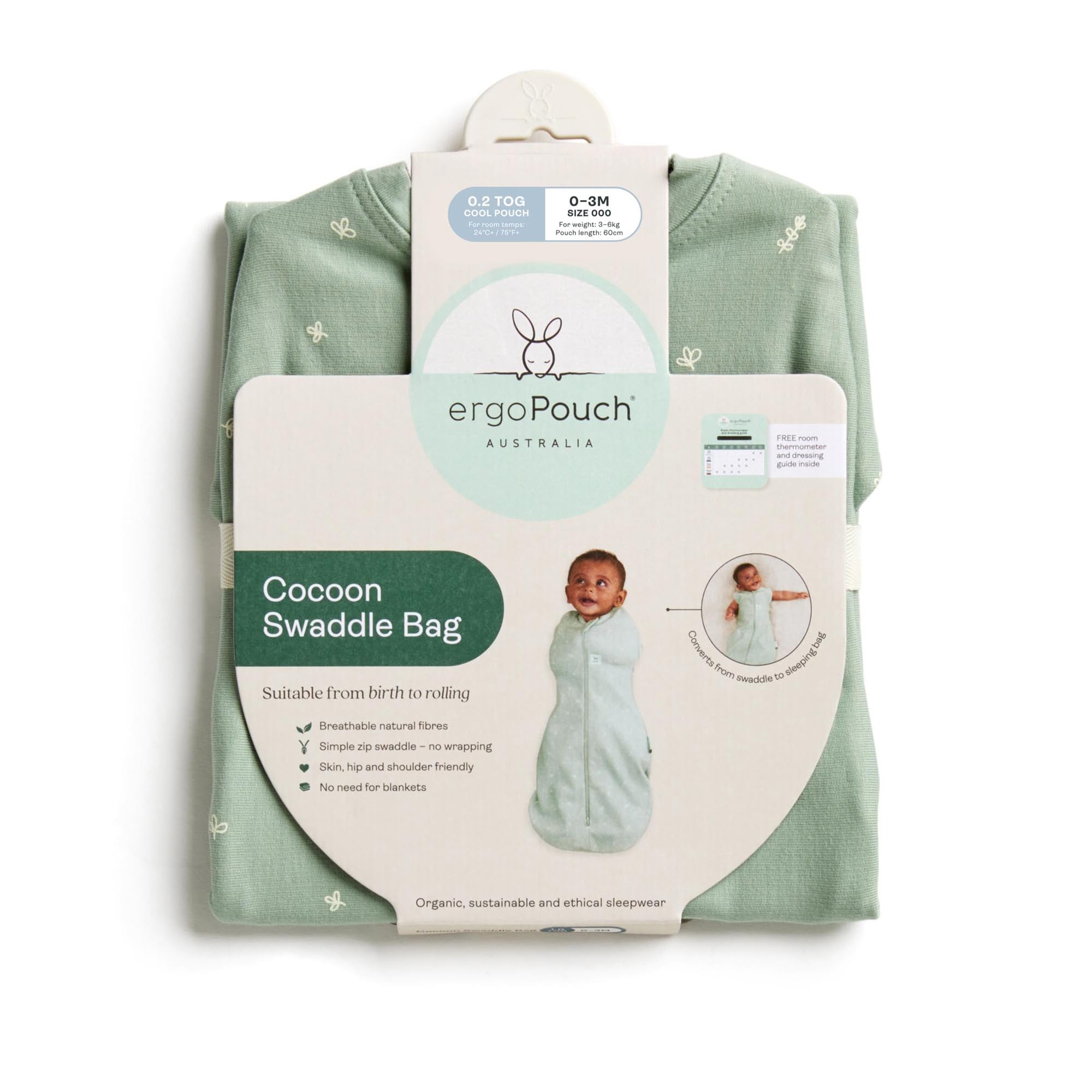 ergoPouch - Saco de dormir Cocoon - Bolsa para envolver recién nacido con cremallera bidireccional - Manta para bebé para dormir seguro 0,2 tog