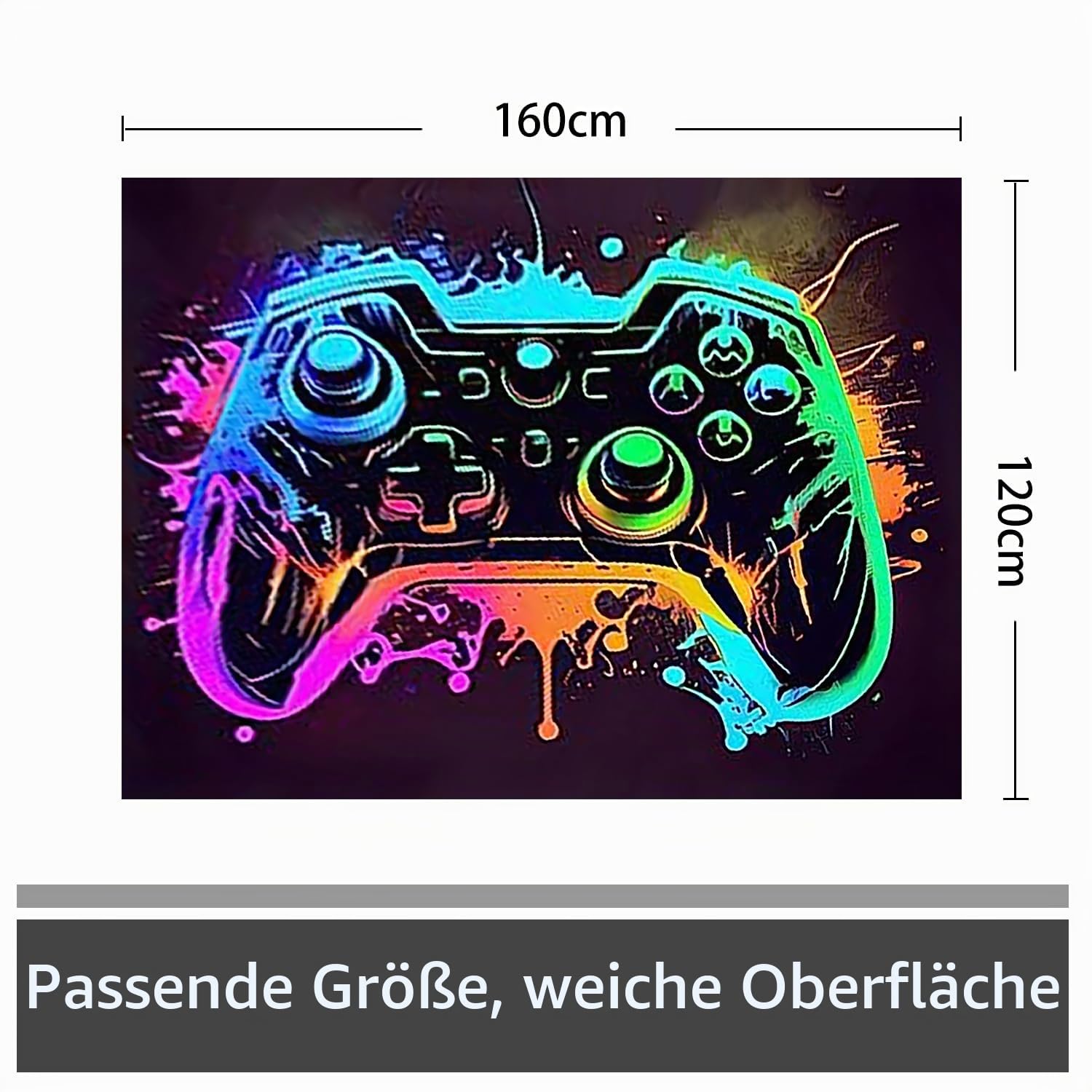 Game 3D Controller Bereich Teppich 120 x 160 cm, rutschfeste Fußmatte Graffiti Spielkonsole Dekoration, Waschbar Gamer Teppich Carpets für Gamer Jungen Teen Schlafzimmer Wohnzimmer (F)