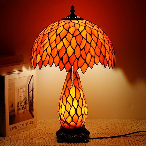 Miniatura 9 de Tiffany - Lámpara de mesa de vitrales de 12 x 19 pulgadas, jarrón para madre e hija, luz nocturna para dormitorio, mesita de noche, lectura, hogar,