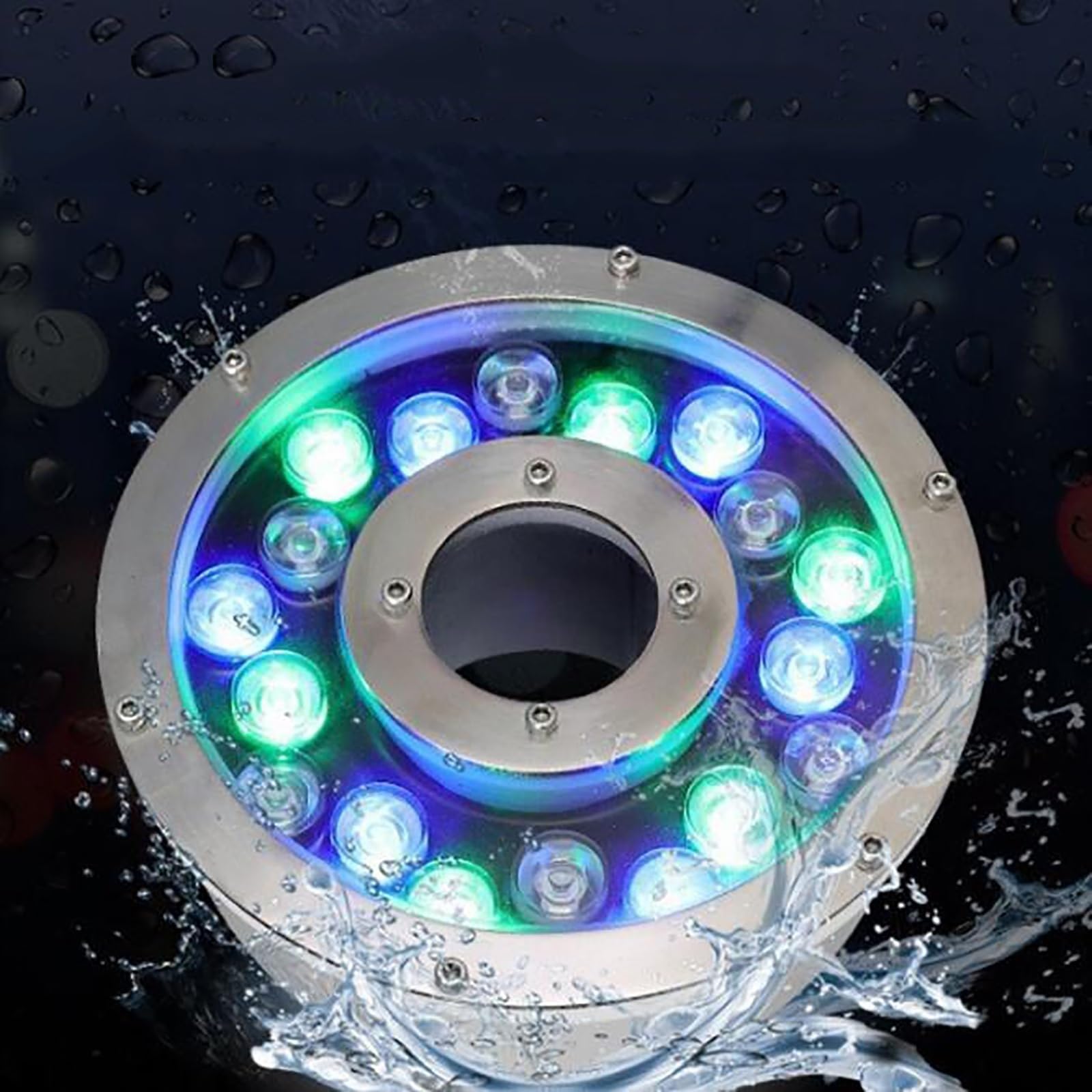 QICBYING LED Ring Fountain Light - Submersible LED Underwater Pond Lights, IP68 Waterproof Stainless Steel Led Spotlight, 12V Middle Hole LEDs Pool Landscape Illumination(Green,18W(12V))