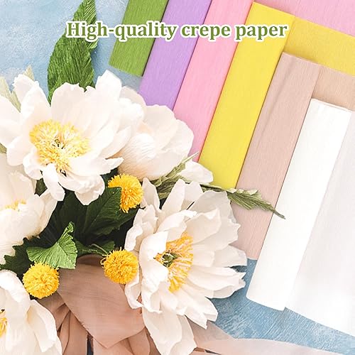 Miniatura 2 de Rollos de papel crepé de 14 colores, hojas de papel crepé de 9.8 x 98 pulgadas de ancho con 100 piezas de alambre de hierro floral verde, banda