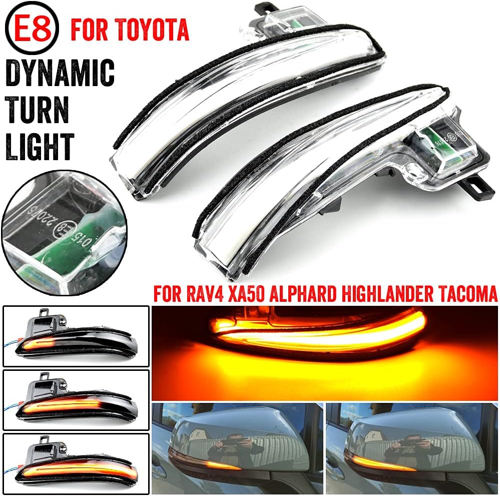 2pcs Dynamic Sequential Blink Compatible with To-yota Ta-coma 2016-2021, RAV4 2019-2021, High-lander 2020-2021 Alp-hard Vellfire AH30 LED Side Mirror Turn Signal Light Assembly-White