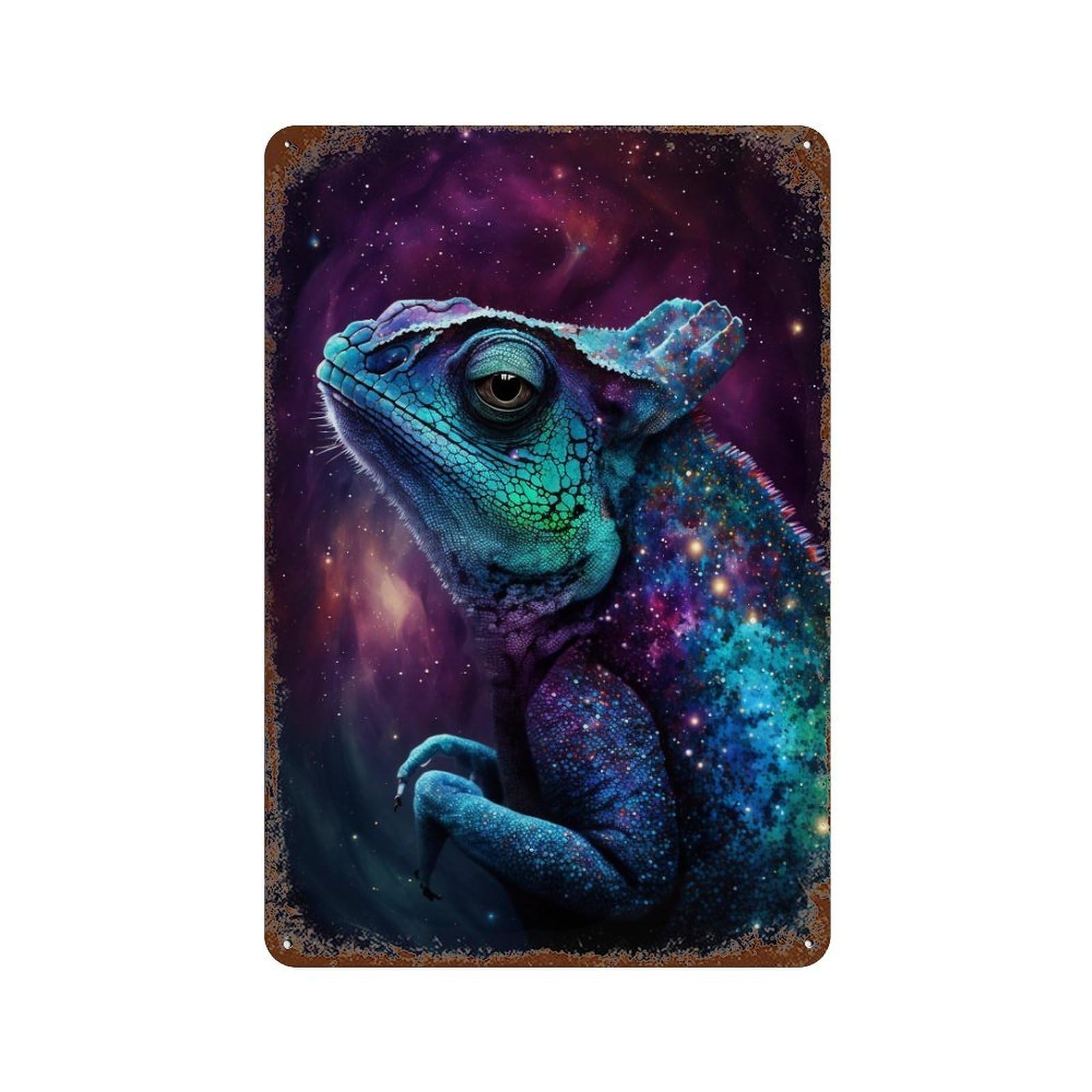 Galactic Lizard Art Print-17 11.8"x7.9" Vintage Rust Metal Sign, Classic Wall Plaque for Pub, Kitchen And Man Cave Decor