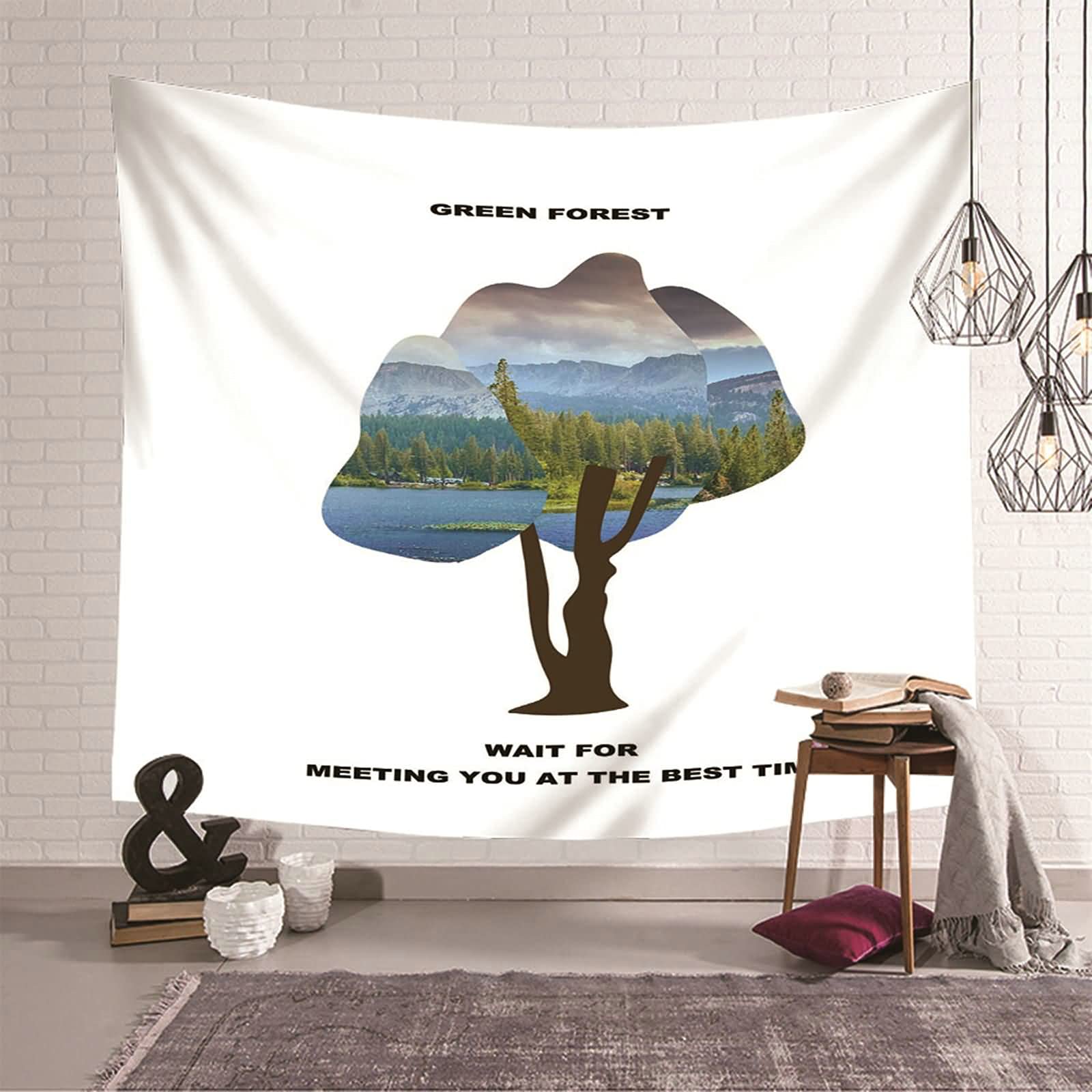 Tapiz de pared de poliéster ligero con estampado nítido de bosque místico, 150x130