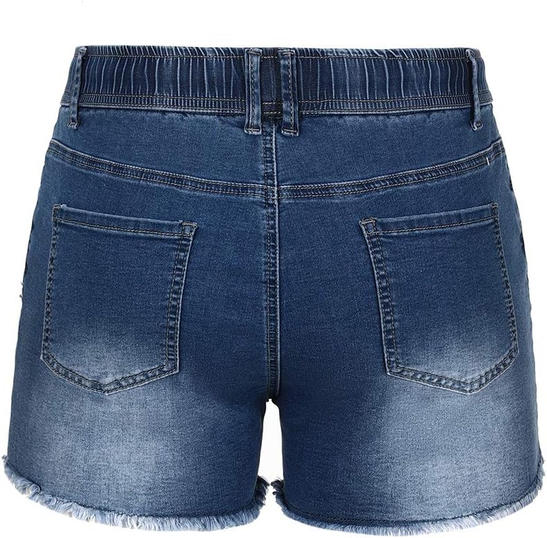 THUNDER STAR Women Mid Rise Ripped Stretchy Jeans Shorts Frayed Raw Hem Casual Denim Shorts - Image 3