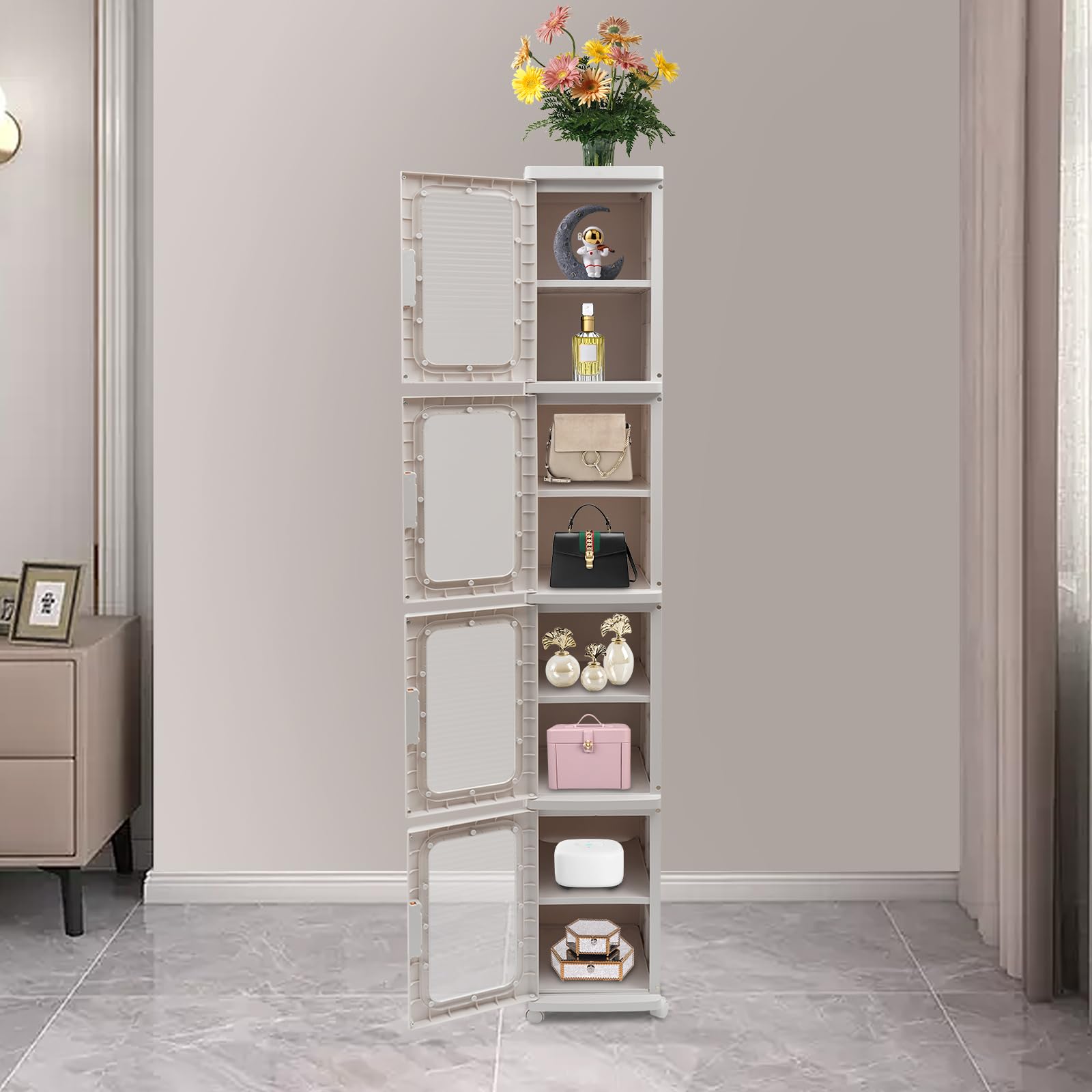 Scatola portaoggetti a 4 livelli, in plastica con coperchio, scatola di plastica con coperchio, impilabile, trasparente, per ufficio, cucina e soggiorno, bianco