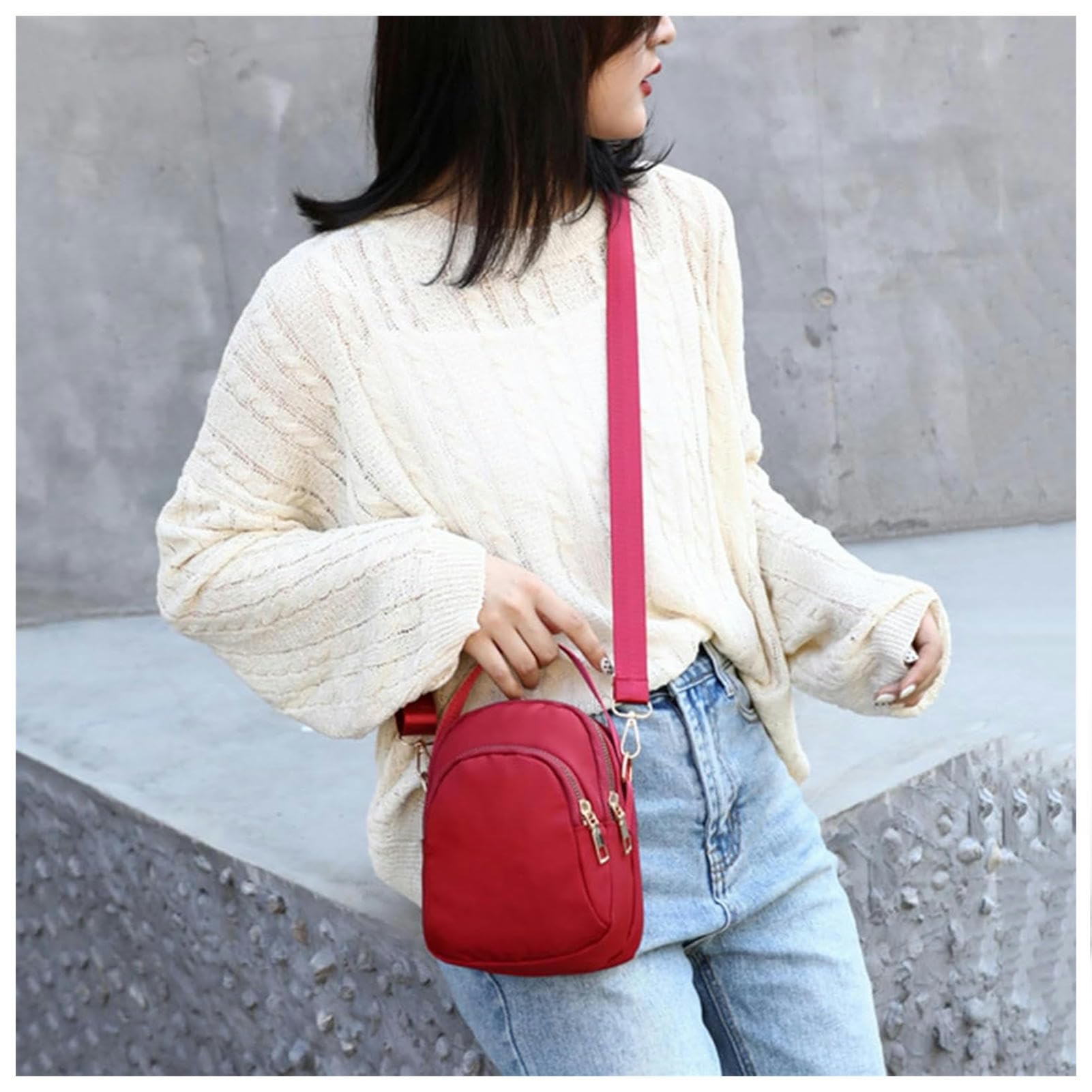 Borsa Donna Tracolla Sacca da Donna A Traversa in Nylon Borsa da Donna Casual Spalla Portatile Cambio Leggero Sacca di Stoffa-Red-a